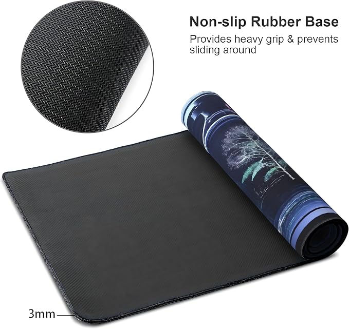 Aesthetic Skull Gaming Mouse Pad, Purple Cyber Desk Mat with Anti-Slip Base & Stitched Edges,35.4" x 15.7" in Table Mat for Computer Desktop, Beautiful Workstation Decor