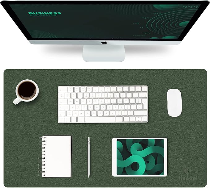 K KNODEL Small Office Desk Mat, Leather Mouse Pad (23.6"x13.8", Dark Green) | Desk Pad, Keyboard Pad, Computer and Laptop Mat, Desktop Protector and Cover, Writing Pad and Blotter for Home Office