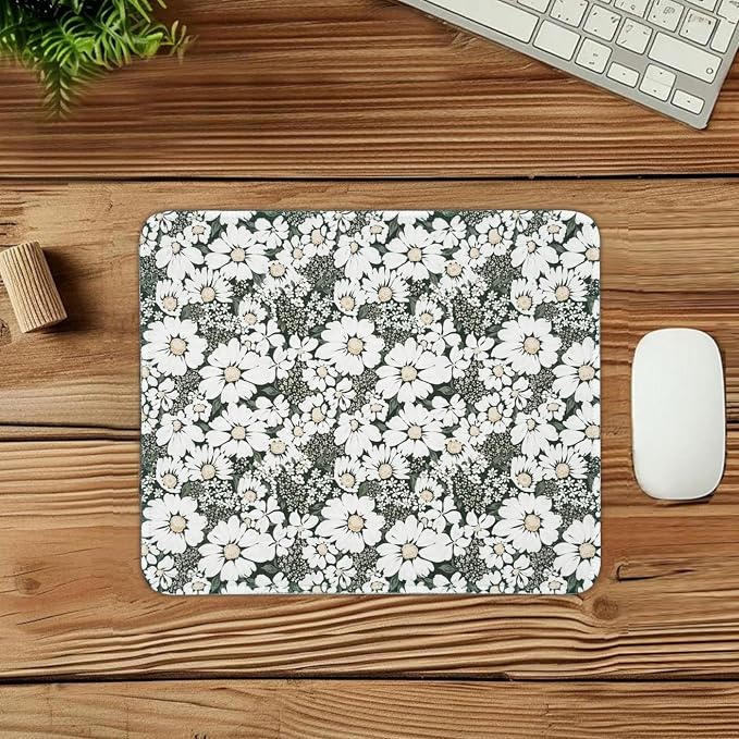 Mouse Pad for Desk with Stitched Edge, Premium Cute Washable Mouse Pads. Computer Mousepad with Non-Slip Rubber Base, Mousepads for Laptop, 9.25x7.75x0.12 inch (Daisy Fields)