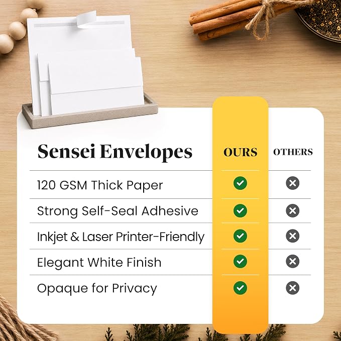 5x7 Envelopes for Invitations - 110 White Envelopes for 5x7 Cards - A7 - (5 ¼ x 7 ¼ inches) - Perfect for Weddings, Graduation, Baby Shower - 120 GSM - Peel, Press & Self Seal - Square Flap