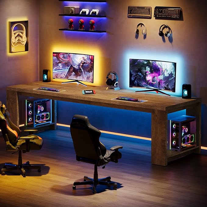 Tribesigns 2 Person Desk Set of 2, 86.6 Inches Extra Long Desk, Two People Computer Writing Table, Long Wood Office Desks Workstation for Home Office, Natural Wood