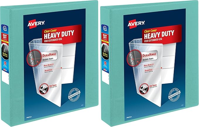 Avery Heavy-Duty 3 Ring Binder, 1.5 Inch Slant Rings, Mint View Binder (79271) (Pack of 2)