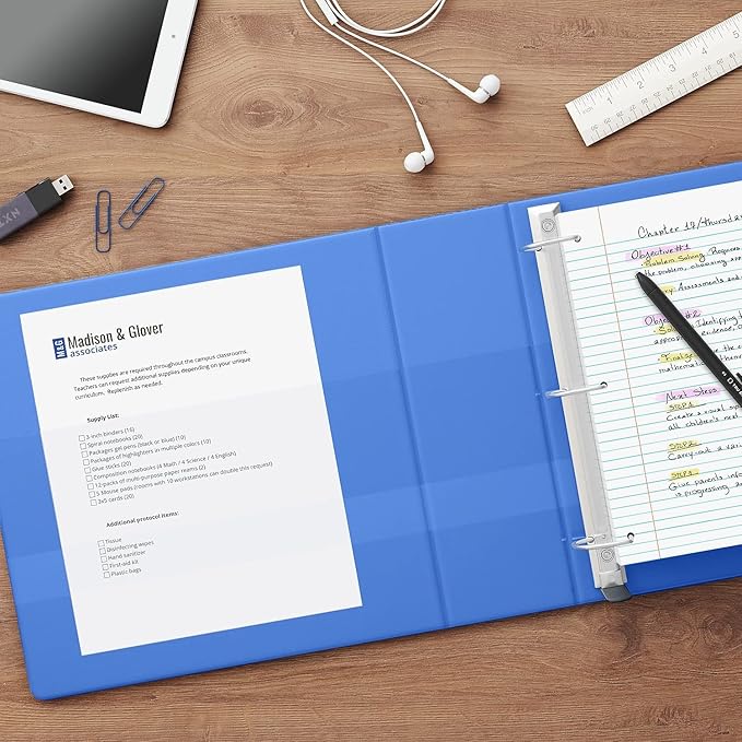 Staples Heavy-Duty 3-Inch D-Ring View Binder, Reinforced Spine, Holds Up to 600 Sheets, Periwinkle, for Office & School