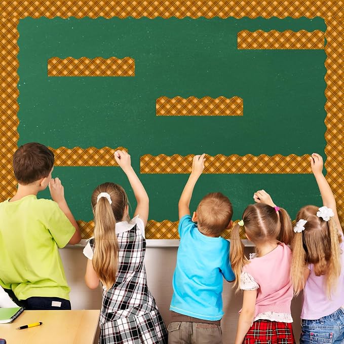BeYumi Fall Plaid Border Trim - 65ft Pumpkin Rolled Border Classroom Decor | Thanksgiving Autumn Pumpkin Brown Bulletin Board Border Set Office School Chalkboard Kindergarten Classroom Wall Party Decor
