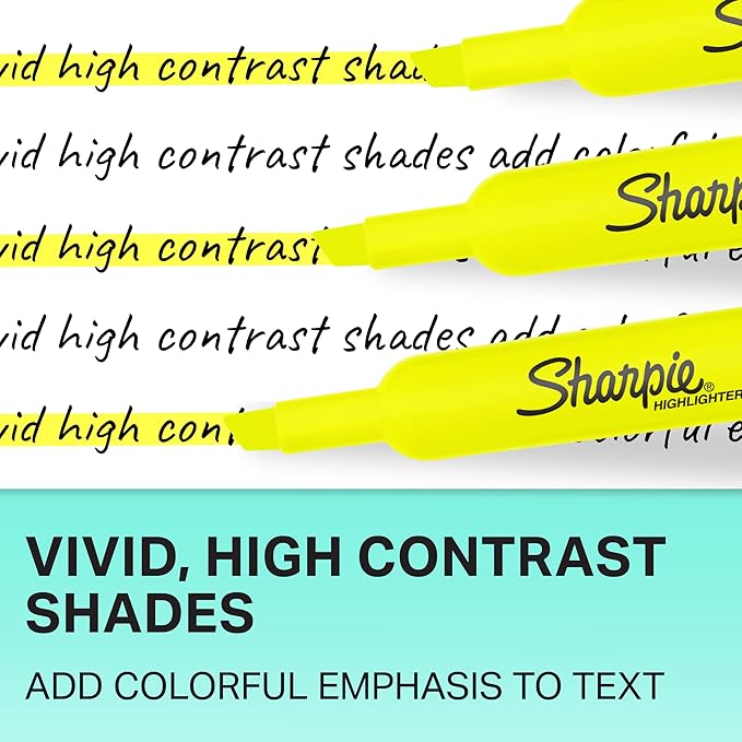Sharpie Tank Highlighters, Chisel Tip, Fluorescent Yellow, 12 Count