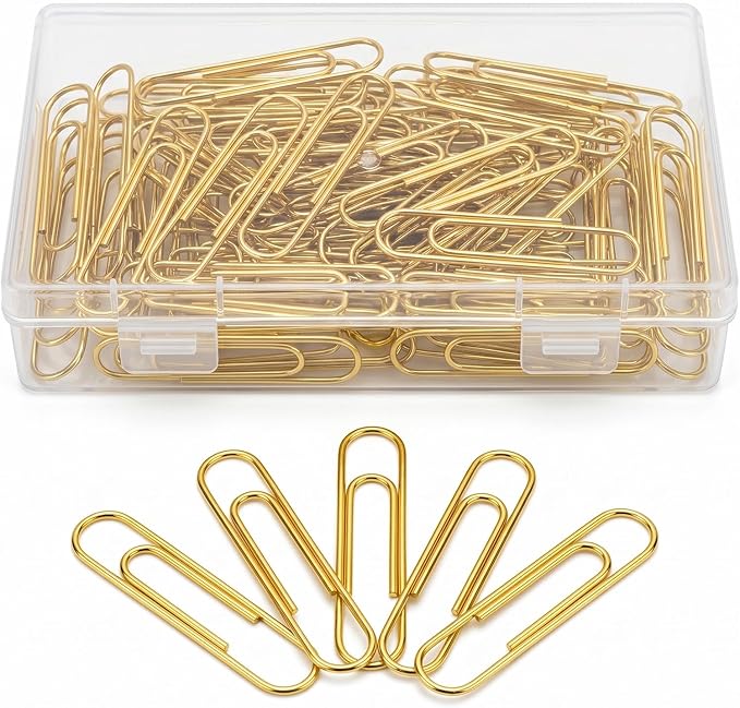 80 Count Gold Paper Clips, 2 Inch Large Smooth Metal Office Clips | Rust-resistant gold metal clips with a smooth, snag-free finish. Ideal for office document organizing, wedding crafts & DIY
