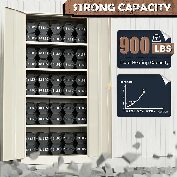 Metal Storage Cabinet, 72” H Storage Cabinet with 2 Doors and 4 Adjustable Shelves for Office, Home, Garage, Pantry (Assembly Required, Grey)