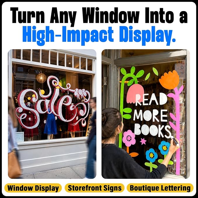 8 Washable Window Markers for Cars, Auto Glass, Chalkboard - 15mm Jumbo | 3 in 1 Nib, 28g Ink - Liquid Chalk Markers for Blackboard, Bistro, Menu Board - Loved by Teachers, Kids, Artists, Businesses