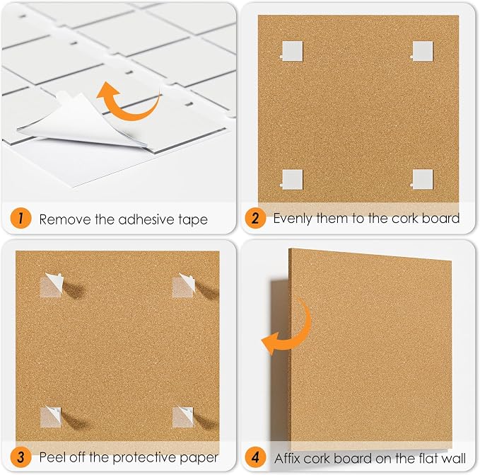 MaxGear 48" x 24" Large Cork Board for Wall, 8 Pack 12" x 12" Tiles | Self-Healing Natural Cork; Includes 20 Pushpins & Removable Adhesive Tabs; Flexible Board for Office, School & Home