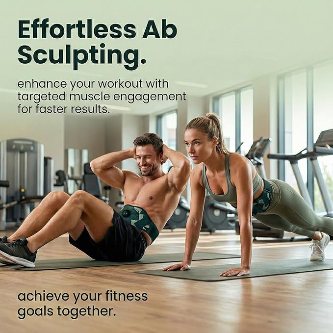 Abs Stimulator Muscle Toner, Abdominal & Back Training Belt Military Grade for Men & Women, Portable Workout Device, Home Gym Fitness Equipment for Office Travel Use Black