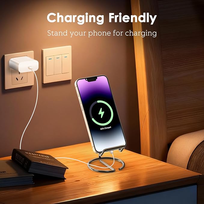 Metal Cell Phone Stand for Desk, Cute One-Piece Phone Holder, Stable Desktop Display Dock for iPhone, iPad, Samsung, Tablets & All Mobile Phones, Gray