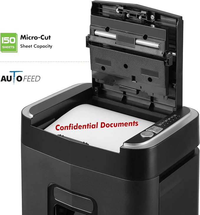 Aurora Commercial Grade 150-Sheet Auto Feed Heavy Duty Micro-Cut Paper and Credit Card Shredder with 6.3 Gallon Pullout Basket / 60 Minutes Continuous Run Time/P-4 Security Level