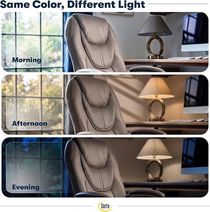Serta Ergonomic Executive Office Chair, Padded Arms Mesh Back Leather Chair | Amplify, Contoured Lumbar Lower Back Support, Back Pain Relief, Adjustable Height & Tilt, Work From Home Desk Chair, Duo Gray