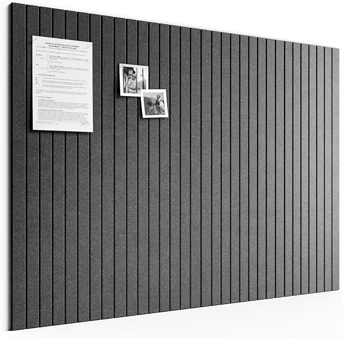 Bumusty 48"x 36" Large Felt Bulletin Board Tiles, Charcoal Gray | 12-Pack Cork Board Alternative, Wall Decor, 30 Pushpins, 60 Adhesive Tabs, Vision Board, Office, Classroom, Home, Dorm