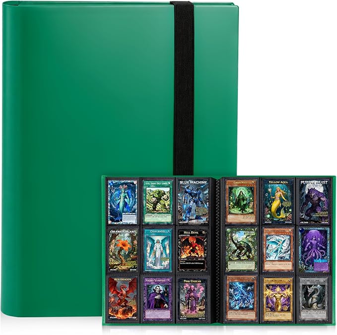 Trading Card Binder 9 Pocket, 360 Card Waterproof Folder with Side Loading Sleeves, Sturdy Card Collection Album for MTG, TCG, Game Cards & Sports Cards,1 Pack, Dark Green