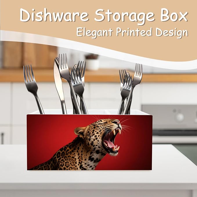 Trendy Retro Leopard Print Pen Pencil Holder Organizer for Desk, Leopard Gifts for Women, Preppy Cheetah Dark Red Wooden Box Block Sign for Home Office Tabletop Decor