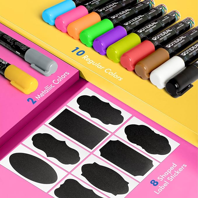GOTIDEAL Chalk Markers, 12 Colors Liquid Chalk Markers for Blackboard | Chalkboard Markers for Paint and Drawing, Calendar, Glass, Car, Auto, Bistro, Mirror, Wet Erase Chisel Tip Window Marker