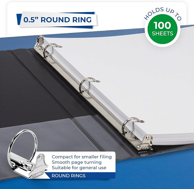 Samsill Economy 0.5 Inch 3 Ring Binder Bulk Pallet, Round Ring Binder, Customizable Clear View Cover, Black, Pallet of 768 Binders in 32 Cartons
