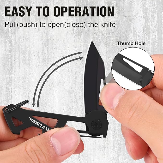 FLISSA Mini Pocket Knife, Small Folding Knife Little Box Cutter with 1.81-Inch Sharp Blade, Bottle Opener, Cool EDC Tool for Women Men