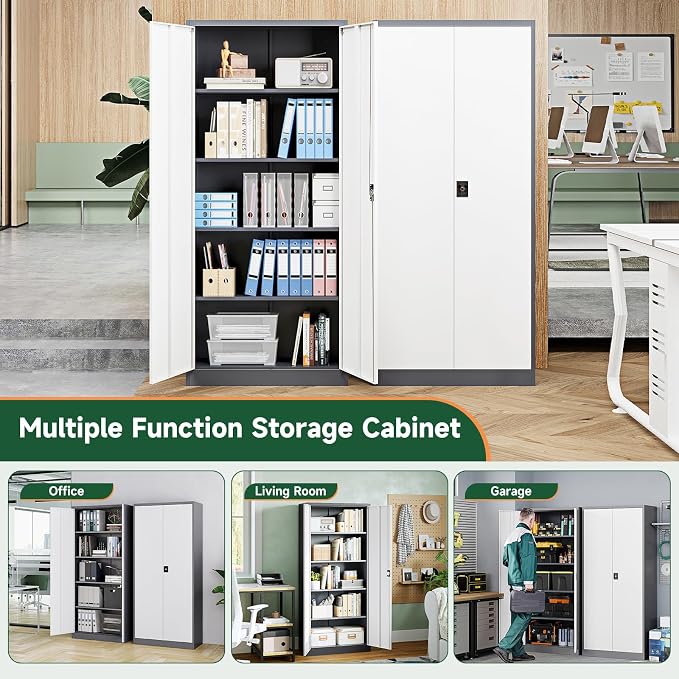 Metal Garage Storage Cabinets with Lock Door and Adjustable Shelves, Steel Tool Cabinets for Home,Office,Warehouse Organisieren (Gery White, 72" H)