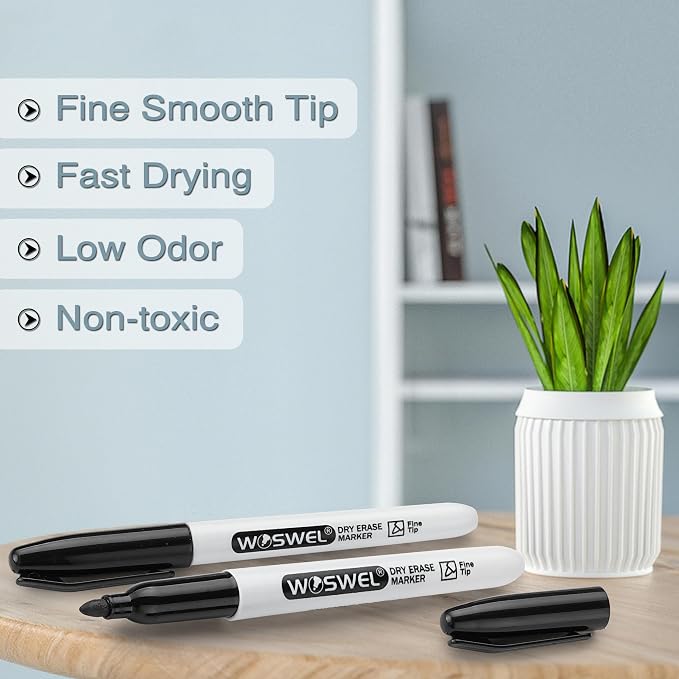 WOSWEL Dry Erase Markers Bulk, 72 Pack Black Fine Tip Whiteboard Markers
