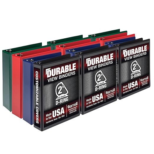 Samsill Durable 2 inch 3 Ring Binder, D Ring Binder, 100% Recycled Chipboard, Basic Assortment,12 Pack