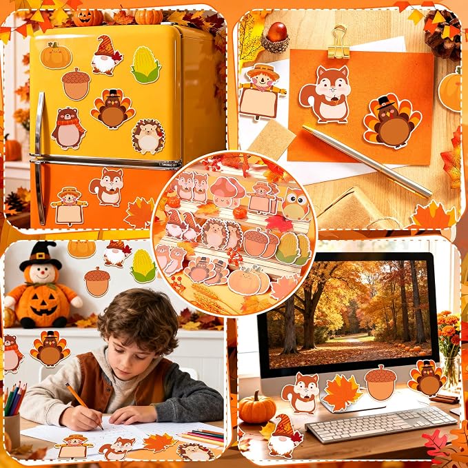 24 Pads 480 Sheets Thanksgiving Cute Sticky Notes, Kawaii Fun Animal Sticky Notes Mini Cartoon Notes Pads Bulk Memo Self Adhesive for Home Office School Party Supplies