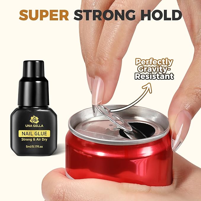 UNA GELLA Super Strong Nail Glue for Press Ons Fast Drying (5ML*3PCS) | No U/V Light Needed Press On Nail Glue Salon Quality, with Opener for Drip Use Home DIY, Portable for Daily
