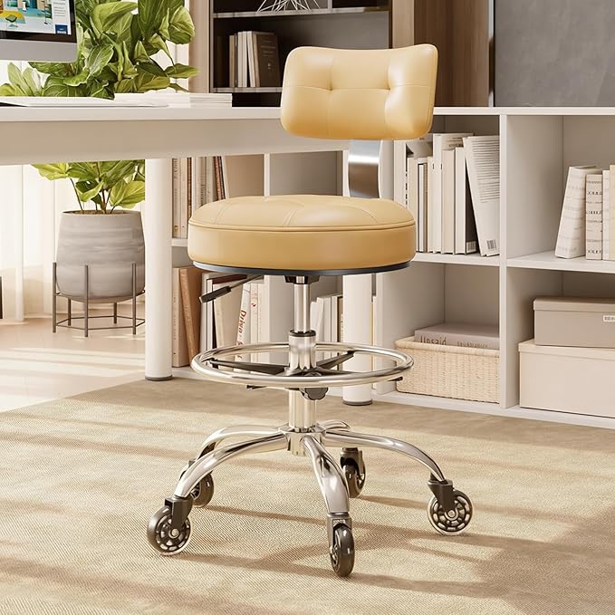 Office Drafting Chair with Footrest, Tall Height Adjustable Stool with Back Support, Heavy Duty Rolling Stool Chair with Wheels for Office Home Kitchen Bar Shop Guitar Studio Medical Vanity(White)