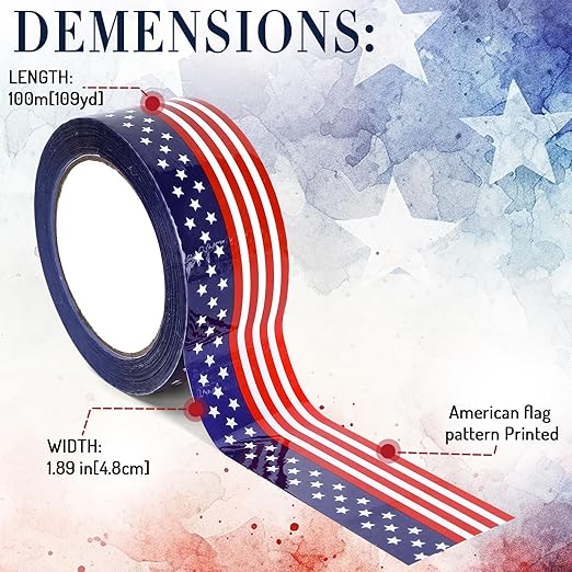 Whaline Patriotic Packing Tapes 4th of July American Flag Printed Tape Waterproof Independence Day Shipping Tape for Small Business Gifts DIY Crafts Box Cartons Decor