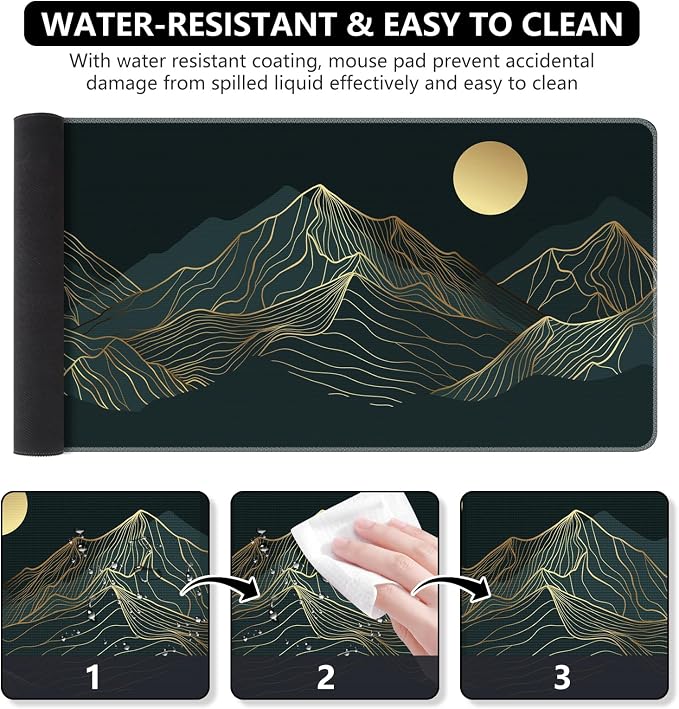 iCasso Large Mouse Pad, XXL Green Mousepad,A-Mountain Cyan Extended | Stitched Edges and Stable Rubber Base, Keyboard Mat Desk Pad for Work, Home
