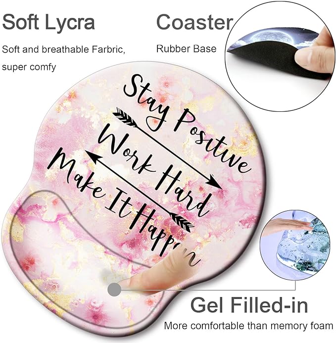 Ergonomic Mouse Pad with Wrist Support Rest,Large Mousepad Gel Wrist Rest, with Coaster Non-Slip & Pain Relief for Computer, Desk, Home&Office-Positive 2