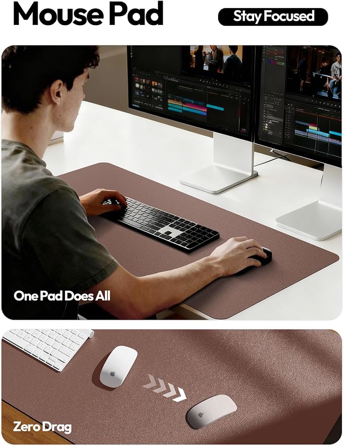 YSAGi Leather Desk Protector, Office Mat, Large Mouse Mat, Non-Slip PU Leather Blotter, Laptop Desk Mat, Waterproof Writing Pad for Office and Home(Chocolate, 40" x 24")