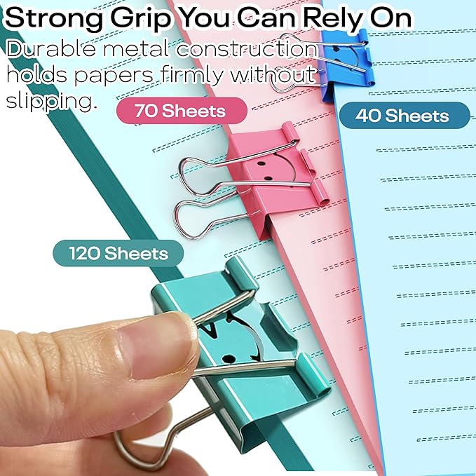 Optomni Binder Clips, 62 Pack, Assorted Sizes – Small, Medium & Large, Colorful Metal Paper Clips for Office, School, Documents, Files & Organizing