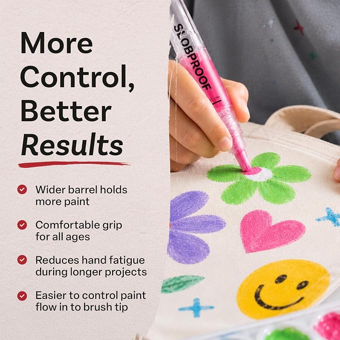 Slobproof Paint It! Decorating Pen, Refillable Paint Pens, Pack of 5 | Mess-Free Arts and Crafts Tool for All Ages - Wider Barrel Holds 2X More Paint - Fill with Chalk, Glitter, Metallic Paints