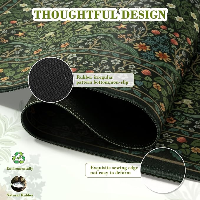 iCasso Retro Mouse Pad, Desk Pad Mat, Full Desk Large Mousepad, Green | 35.4x15.7in Anti-Slip Smooth Surface XXL Computer Pad with Stitched Edges for Home Office Organizer