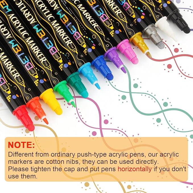 Betem 48 Colors Dual Tip Acrylic Paint Pens Markers, Fabric Decorating Kits Premium Water-Based Acrylic Paint Markers for Fabric, Rock, Wood, Glass, Eggs, Canvas, Ceramic, Easter Basket Stuffers