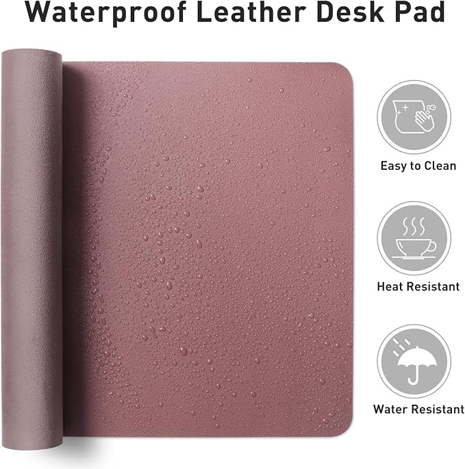 Aothia Leather Desk Pad Protector, Mouse Pad, Office Desk Mat,Non-Slip PU Leather Desk Blotter, Laptop Desk Pad, Waterproof Desk Writing Pad for Office and Home (Dark Pink, 23.6" x 13.7") (Pack of 2)