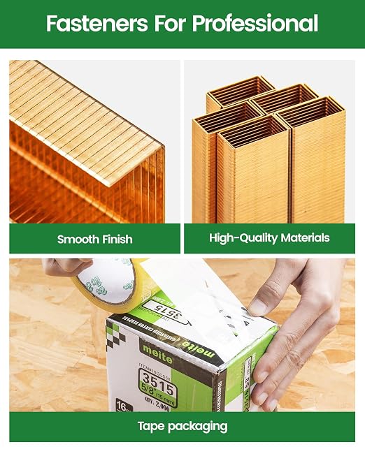 meite Carton Closing Staples 1-3/8" Wide Crown 5/8" Leg 2,000PCS x 10 Boxes | Copper-Coated 16 Gauge Carton Staples for Pneumatic or Manual Box Stapler Gun - Cardboard Closer Packaging
