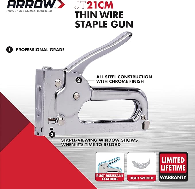 Arrow JT21CM Professional Light Duty Staple Gun for Upholstery, Crafts, Office, Fits 1/4", 5/16”, or 3/8" Staples (Pack of 4)