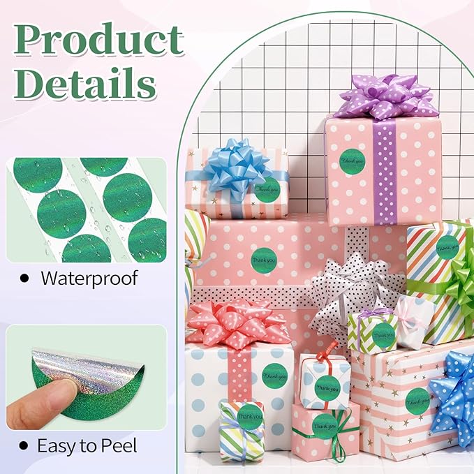 1.5 Inch Thermal Labels,Holographic Circle Direct Thermal Stickers,for Address Design DIY Logo Business(300 pcs/Green dots)