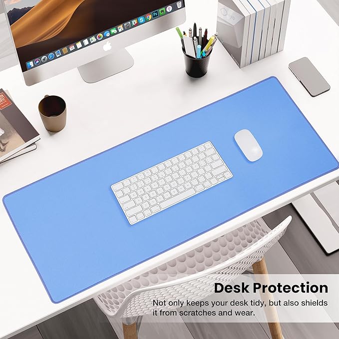 ALOANES Waterproof Mouse Pad, Large Gaming Keyboard Pad with Anti-Slip Base, Grain Jacquard Surface, Extend Desk pad for Gamer, Office & Home, Blue Mousepad 27.6"x11.8"x0.12"