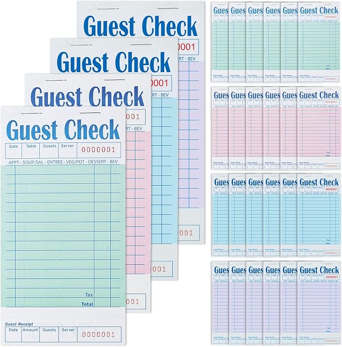 24 Pack Guest Checks Books for Servers Server Note Pads, Waiter Checkbook, Waitress Notepad for Restaurants, 6 Pack Green, 6 Pack Pink, 6 Pack Purple, 6 Pack Blue