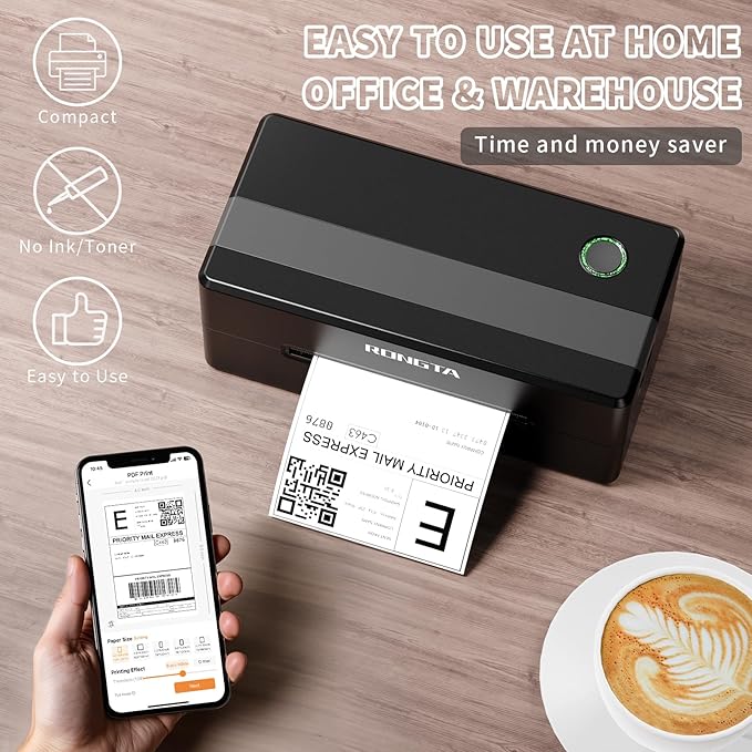 Rongta 4x6 Bluetooth Thermal Shipping Label Printer, Wireless Shipping Label Maker for Amazon FBA, Shopify, FedEx | Compatible with Windows/Mac/Android/iOS (Black)