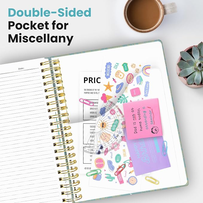 Large Spiral Notebooks for Work 5 Subject with Removable Dividers | 8.5" x 11" Pretty Hardcover Notebook Journal for Women, College Ruled, Perfect for Study & Office , 280 Pages, Floral Halo