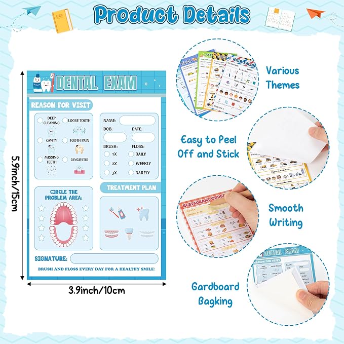 TICIAGA Kids Pretend Play Notepads - 10PCS 4x6 In Playtime Pad Included Restaurant Police Vet Doctor Salon Camp Vehicle Notepad 30 Page Pretend Notebook Imaginative Role for Toddler Kid Play Game, Boy
