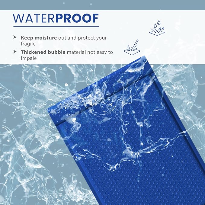 Royal Blue Bubble Mailers 4x8, Poly Padded Envelopes #000, 500 Pack | Fits Trading & Sports Cards, Self-Seal Closure, Cushioned Protection, Water-Resistant Poly, Bulk Pack for Small Business