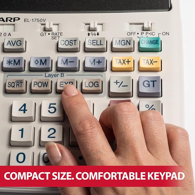 Sharp EL-1750V Two-Color Printing Calculator 2 Lines/Sec 3" Black/Red