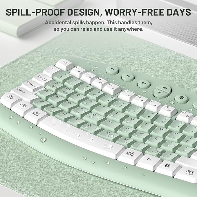 Wireless Keyboard and Mouse Combo Silent Ergonomic Curved Design for Office
