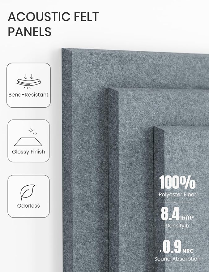 28" x 18" Felt Bulletin Board Tiles, Solid-Tile, Blue Gray | 6-Pack Cork Board Alternative, 30 Adhesive Tabs, Push Pin Board, Wall Decor, Office, Home, Classroom, Dorm